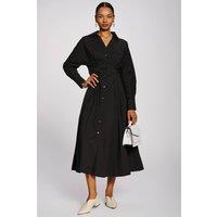 Jolie Moi Women's Long Sleeve Cotton Shirt Dress in Black | Size: 8