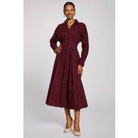 Jolie Moi Women's Long Sleeve Cotton Shirt Dress in Burgundy | Size: 8