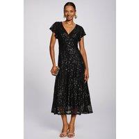 Jolie Moi Women's Sequin V-Neck Fit & Flare Maxi Dress in Black | Size: 20