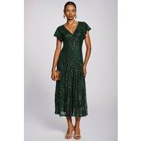 Jolie Moi Women's Sequin V-Neck Fit & Flare Maxi Dress in Dark Green | Size: 10