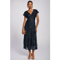 Jolie Moi Women's Sequin V-Neck Fit & Flare Maxi Dress in Navy | Size: 20