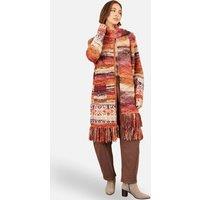Yumi Women's Boucle Soft Long Cardigan With Scarf in Burnt Orange | Size: Large