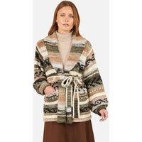 Yumi Women's Stripe Fairisle Soft Wrap Cardigan in Olive | Size: Medium