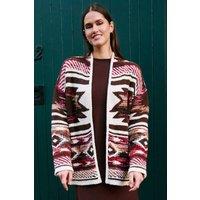 Yumi Women's Aztec Boucle Open Cardigan in Brown | Size: Small