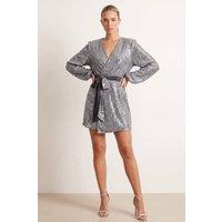 Style Cheat Women's Dani Sequin Wrap Dress / Silver | Size: 10