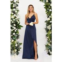 Style Cheat Women's Diamante Strap Maxi Satin Dress / Navy | Size: 16