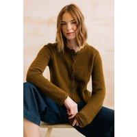 Lily & Me Women's Elodie Stretch Blended Yarn Outfitter Cardigan with Scalloped Neck in Camel | Size: 20