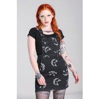 Hell Bunny Women's Jack-o-Lantern Denim Mini Pinafore Dress Cross Over Straps Pockets in Black | Size: Small