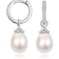 Cervin Blanc Women's Lab Grown Diamond & Oval Freshwater Pearl Earrings in Silver 0.09CT
