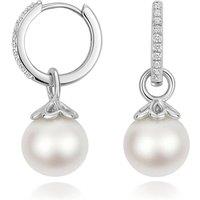 Cervin Blanc Women's Lab Grown Diamond & Freshwater Pearl Earrings in Silver 0.06CT