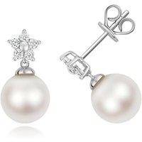 Cervin Blanc Women's Lab Grown Diamond & Freshwater Pearl Earrings in Silver 0.18CT