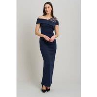 Gina Bacconi Women's Mandie One Shoulder Lace Detail Maxi Dress in Navy | Size: 14