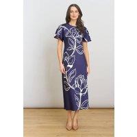 Gina Bacconi Women's Meg Short Sleeve Print Midi Dress in Navy | Size: 10