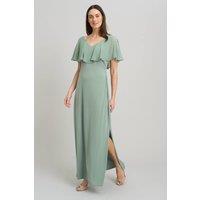 Gina Bacconi Women's Peaches V Neck Chiffon Frill Maxi Dress in Green | Size: 16