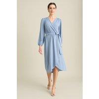 Gina Bacconi Women's Peyton Bow Wrap Long Sleeve Midi Dress in Blue | Size: 18