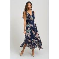 Gina Bacconi Women's India Chiffon Print Dress in Navy | Size: 18