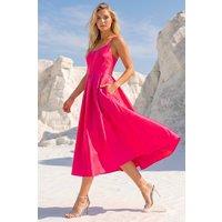 Dusk Women's Twill Cami Pleated Midi Dress in Pink | Size: 12