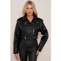 STYLEWISE Women's Faux Leather Belted - Cropped Fit - Biker Jacket in Black | Size: XS