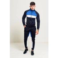 AARHON Men's Colour Block Zip-Up Slim Fit Tracksuit Set in Navy | Size: Medium