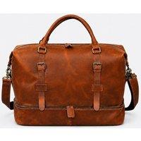 Touri Men's Genuine Leather Holdall Weekender With Extra Compartment Brown