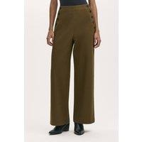 Finery London Women's Nellie Petite Twill Wide Leg Trouser in Dark Olive | Size: 10