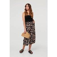 Izabel London Women's Geo Print High Waist Cropped Trousers in Black | Size: 8