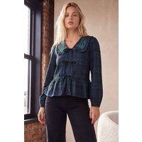 Dusk Women's Check Tie Detail Top in Green | Size: 10