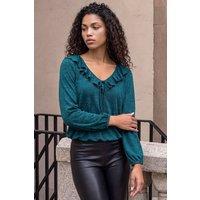 Roman Women's Petite Frill Front Top in Teal | Size: 10