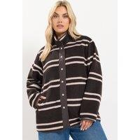 Yours Women's Stripe Placket Fleece in Chocolate | Size: 22-24