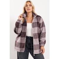 Yours Women's Checked Zip Through Fleece in Purple | Size: 26-28