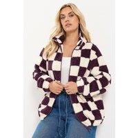 Yours Women's Checked Zip Through Fleece in Burgundy | Size: 20