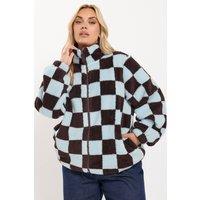 Yours Women's Checked Zip Through Fleece in Chocolate | Size: 30-32