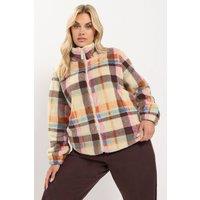 Yours Women's Checked Zip Through Fleece in Cream | Size: 22-24