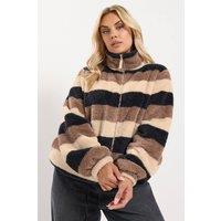 Yours Women's Stripe Print Zip Through Fleece in Brown | Size: 22-24