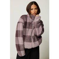 PixieGirl Women's Petite Check Zip Through Fleece in Purple | Size: 12