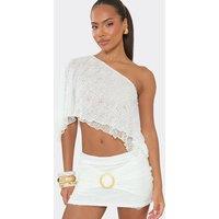 EGO Women's Long Sleeve Lace Mini Top & Shorts Set in Cream | Size: Medium