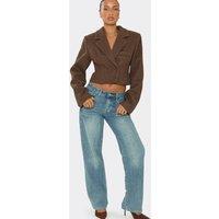 EGO Women's Long Sleeve Wool Look Crop Blazer in Dark Brown | Size: 10