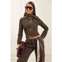 EGO Women's Fitted Long Sleeve Button Up Denim Jacket in Olive | Size: 8
