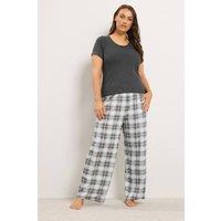 Yours Women's Pointelle Checked Extra Wide Leg Pyjama Set in Grey | Size: 38-40