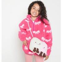 OHS Kids Marshmallow Novelty Fluffy Crossbody Bag Character Xmas Gift in Pink