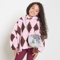 OHS Kids Discoball Novelty Fluffy Crossbody Bag Character Xmas Gift in Metallic Silver