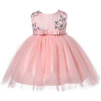 Cinda Girl's Embroidered Floral Party Dress in Pink | Size: 18-24 m