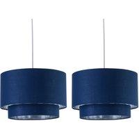 First Choice Lighting Set of 2 Kozy - Navy Blue & Silver 30cm Pendant Shades