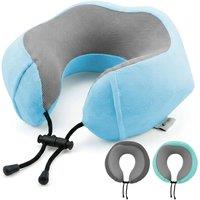 Lugg Travel Memory Foam Neck Pillow with Buckle - Ergonomic Neck Support in Blue
