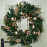 Samuel Alexander 60cm Hanging Christmas Wreath with Gold Baubles, Pinecones & Glitter Berries