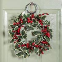 Samuel Alexander 40cm Hanging Christmas Wreath with Red Berries & Holly Leaves