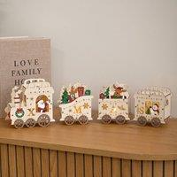Samuel Alexander 38cm Santa's Express Wooden Christmas Light Up Decoration in Brown
