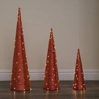 Samuel Alexander Set of 3 Light Up Christmas Cone Trees with Warm White LEDs & Timer in Red