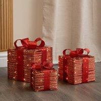 Samuel Alexander 3 Red & Gold Christmas Parcel Gift Boxes with 90 Warm White LEDs