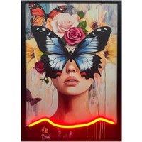 HOME LUXE INTERIOR Butterfly Face Neon LED Wall Art - 40x60cm Portrait Canvas Decor | Size: 40x60 cm